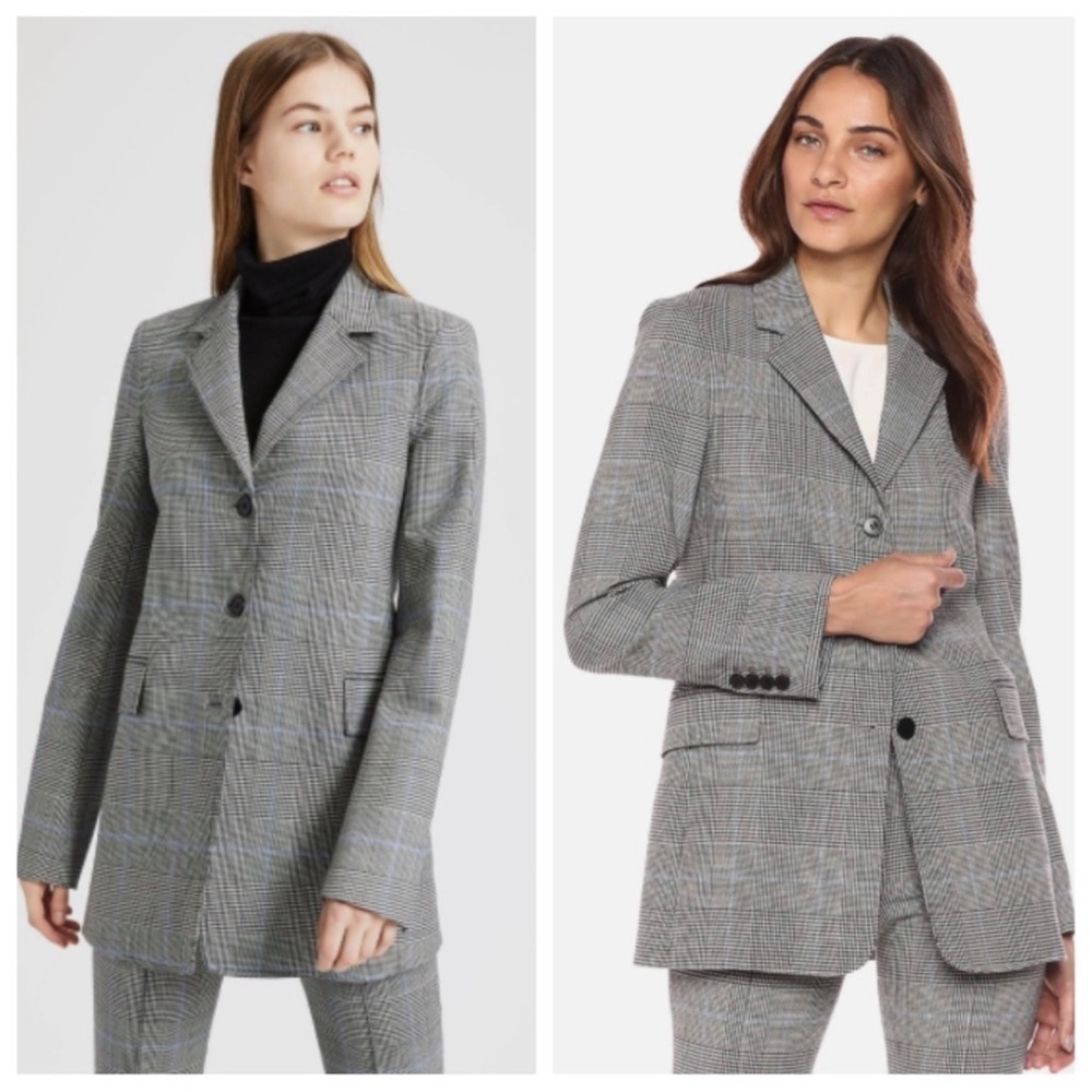 Theory Cardinal Windowpane Portland Plaid Wool Blazer Womens Size 0 Career